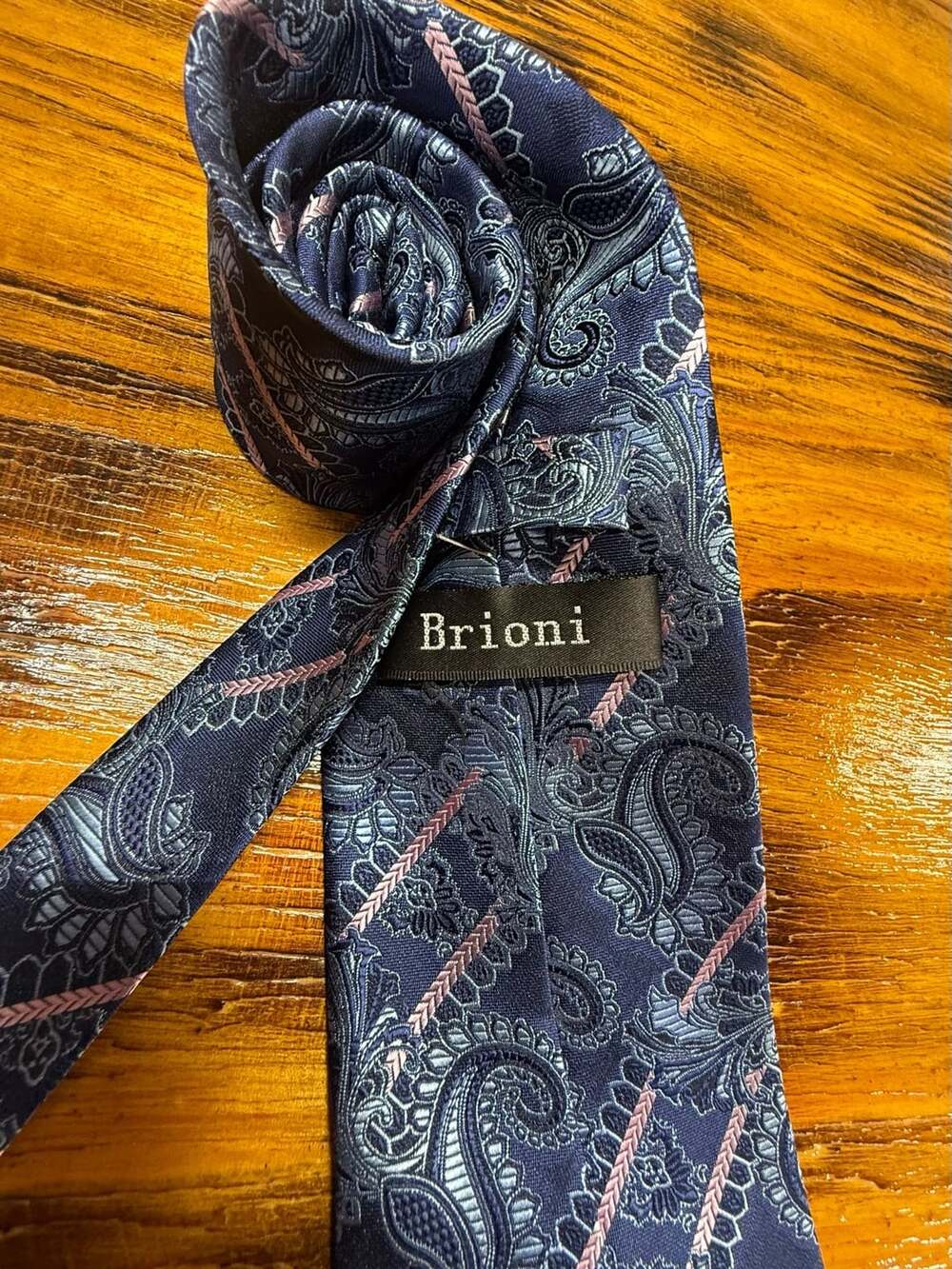 Brioni Paisley Silk Necktie Blue Pink Luxury Italy